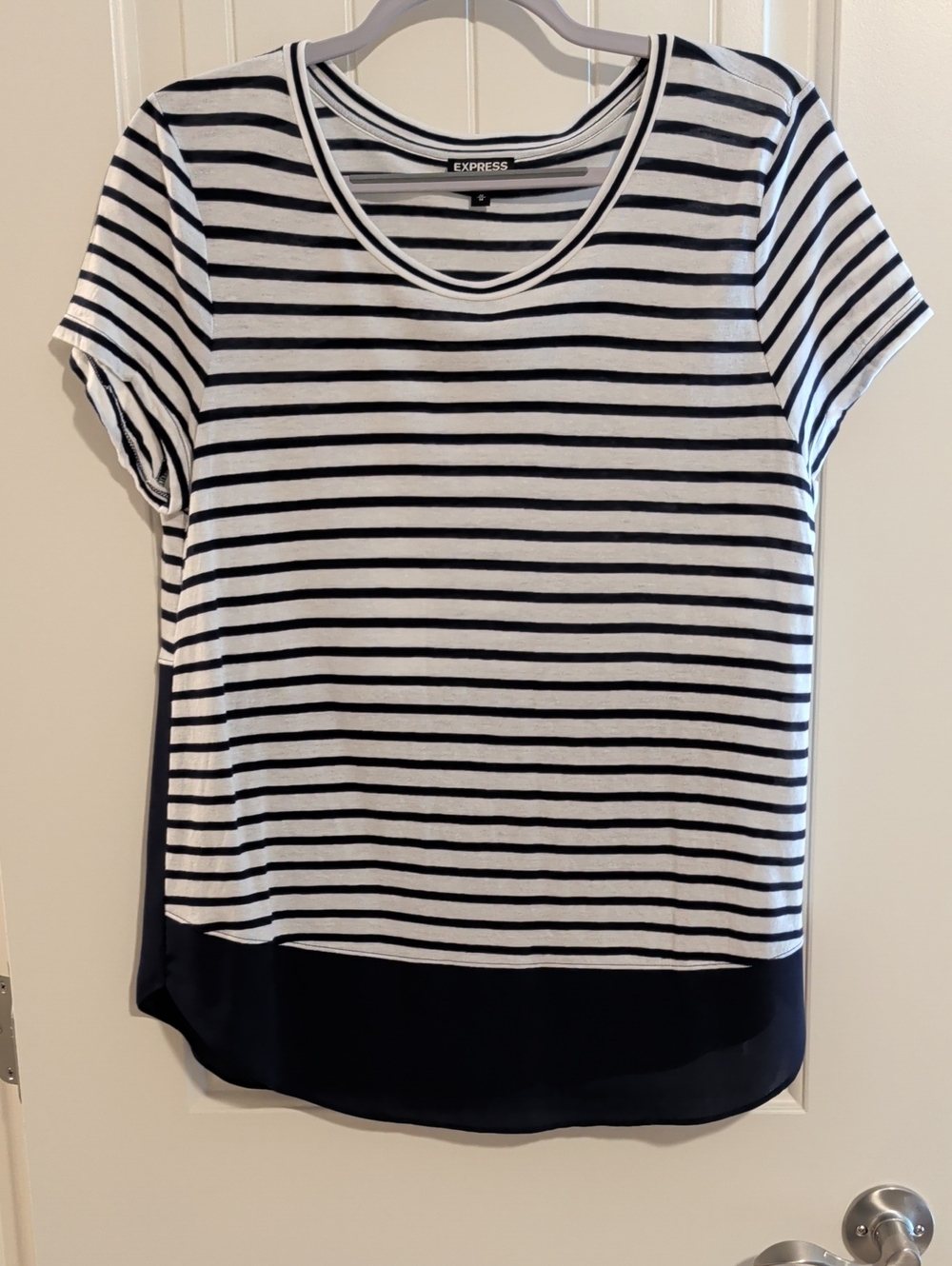 Express Navy/White Colorblock Stripe Tee